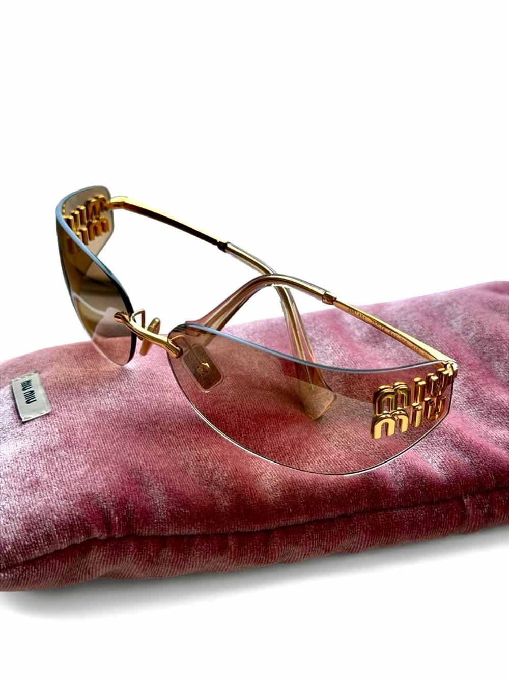Miu Miu SMU A51 Gold Bronze Rimless Shield Sunglasses 5AK-20P